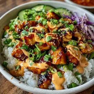 Delicious Bang Bang Chicken Bowl recipe with vibrant ingredients and flavors.