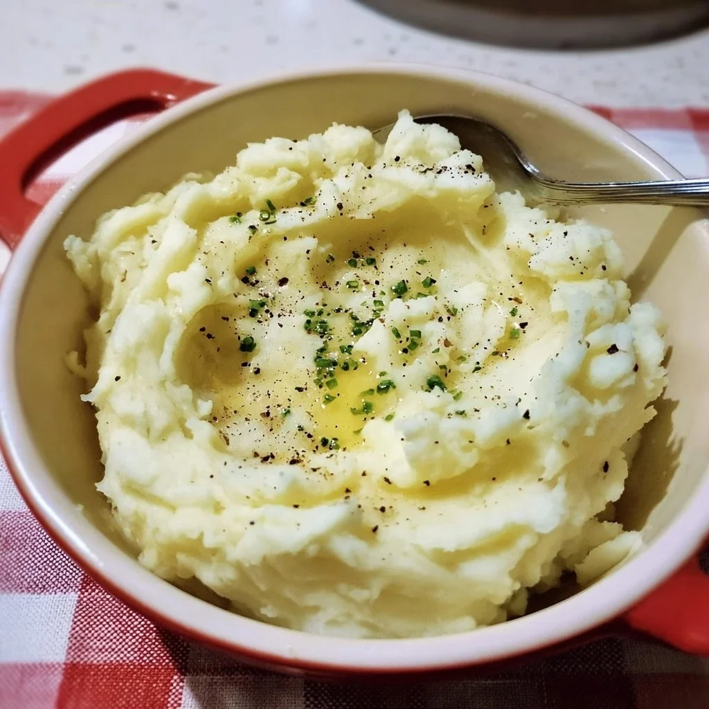 Creamy basic mashed potatoes served in a bowl