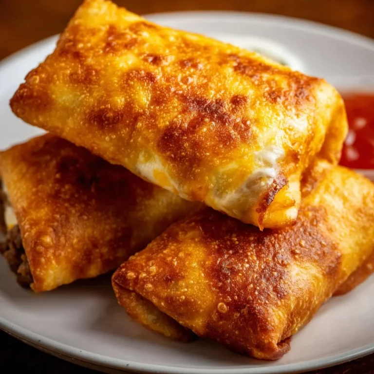 Delicious beef and cheese chimichangas served on a plate with toppings.