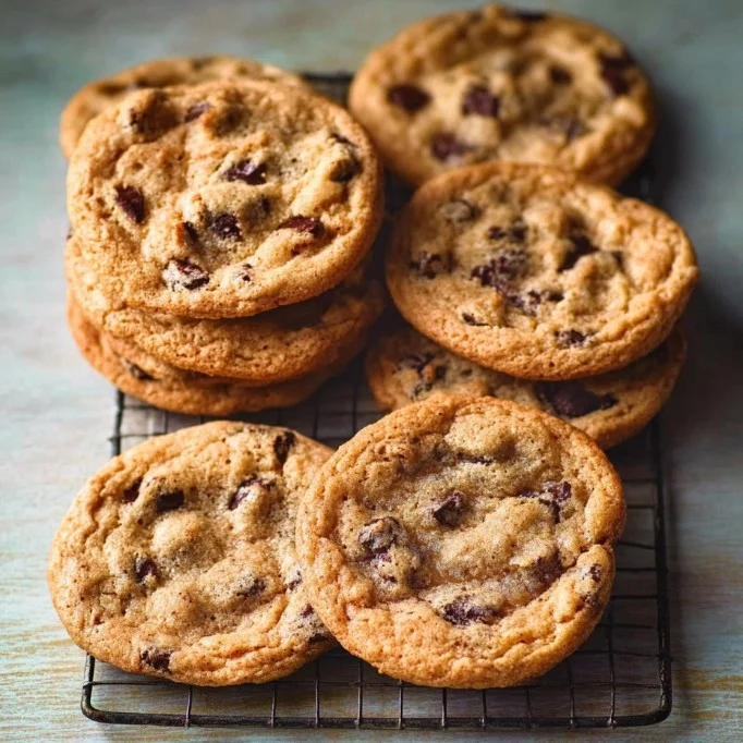 Delicious homemade chewy chocolate chip cookies on a cooling rack