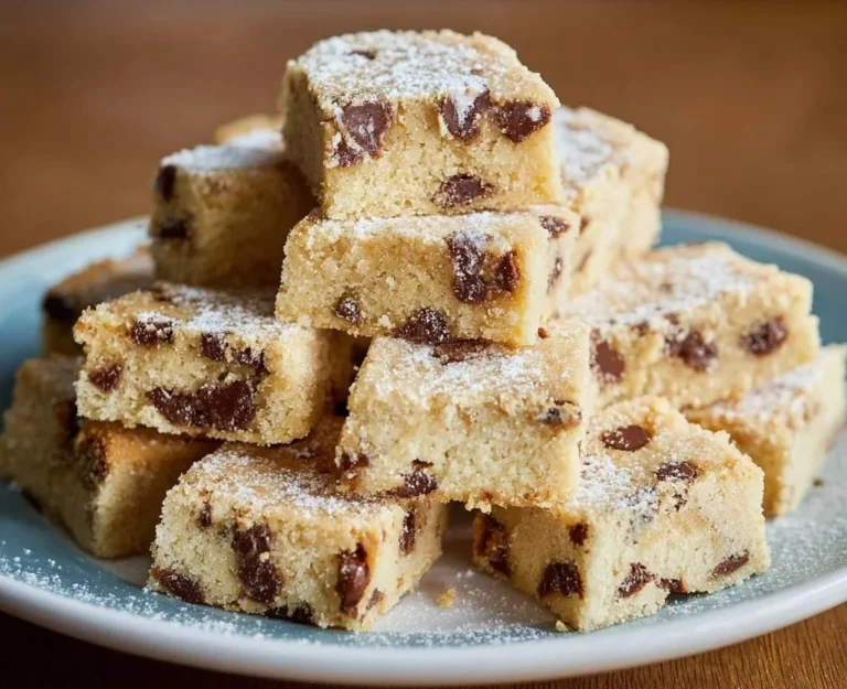 Delicious chocolate chip shortbread bars with chunks of chocolate