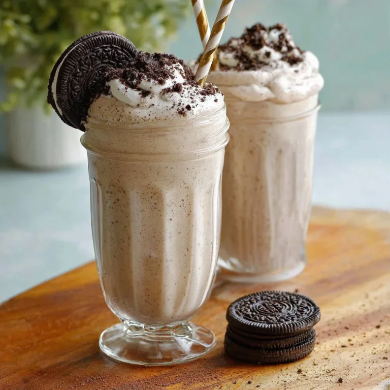 Delicious cookies and cream milkshake in a tall glass topped with whipped cream