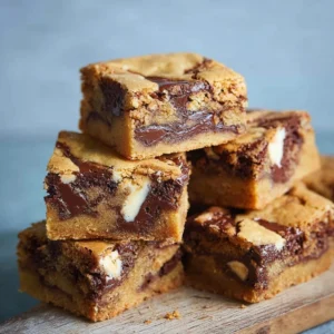 Delicious fudgy chocolate chip blondies fresh out of the oven.