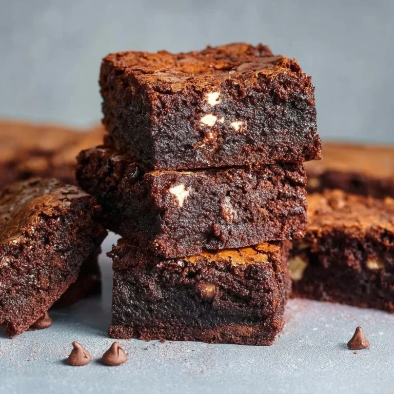 Delicious fudgy triple chocolate brownies topped with chocolate drizzle