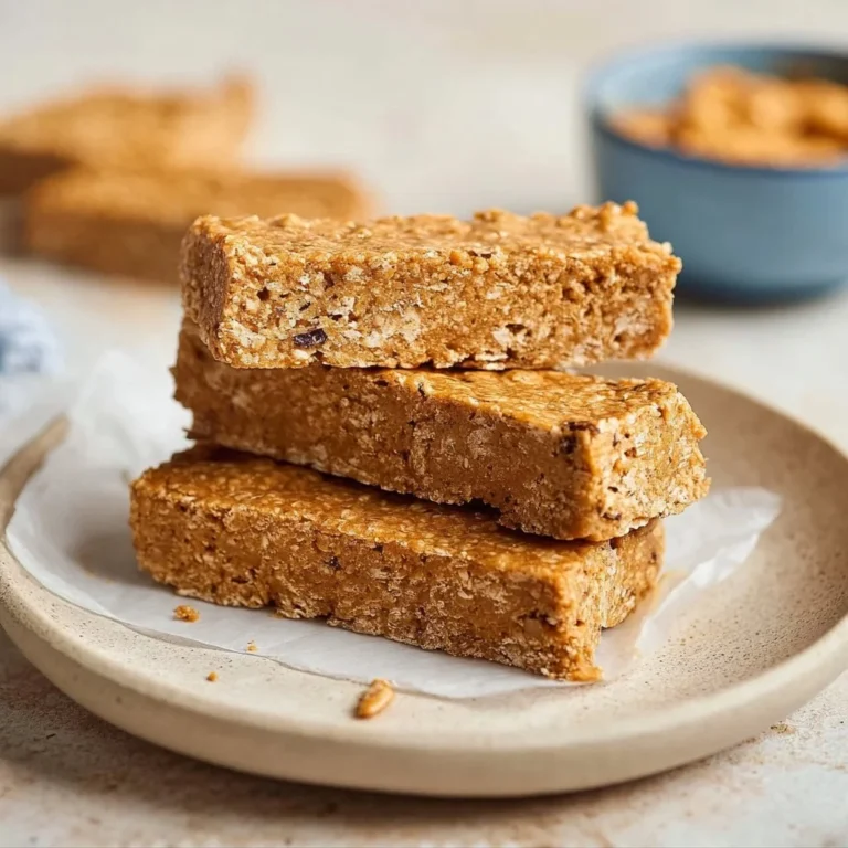 Delicious peanut butter breakfast bars on a plate with fresh fruit