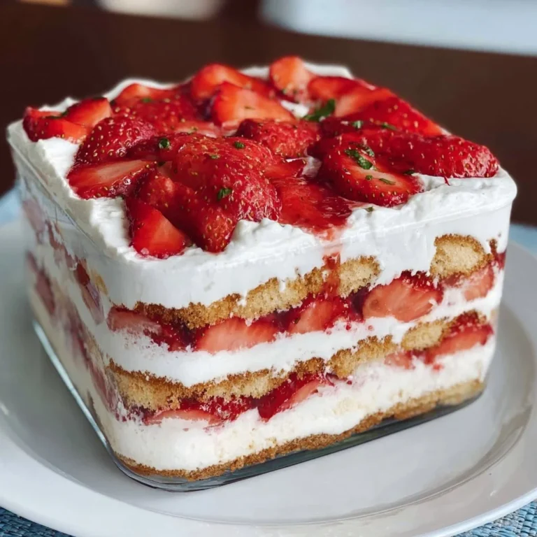 Delicious strawberry icebox cake with layers of strawberries and cream