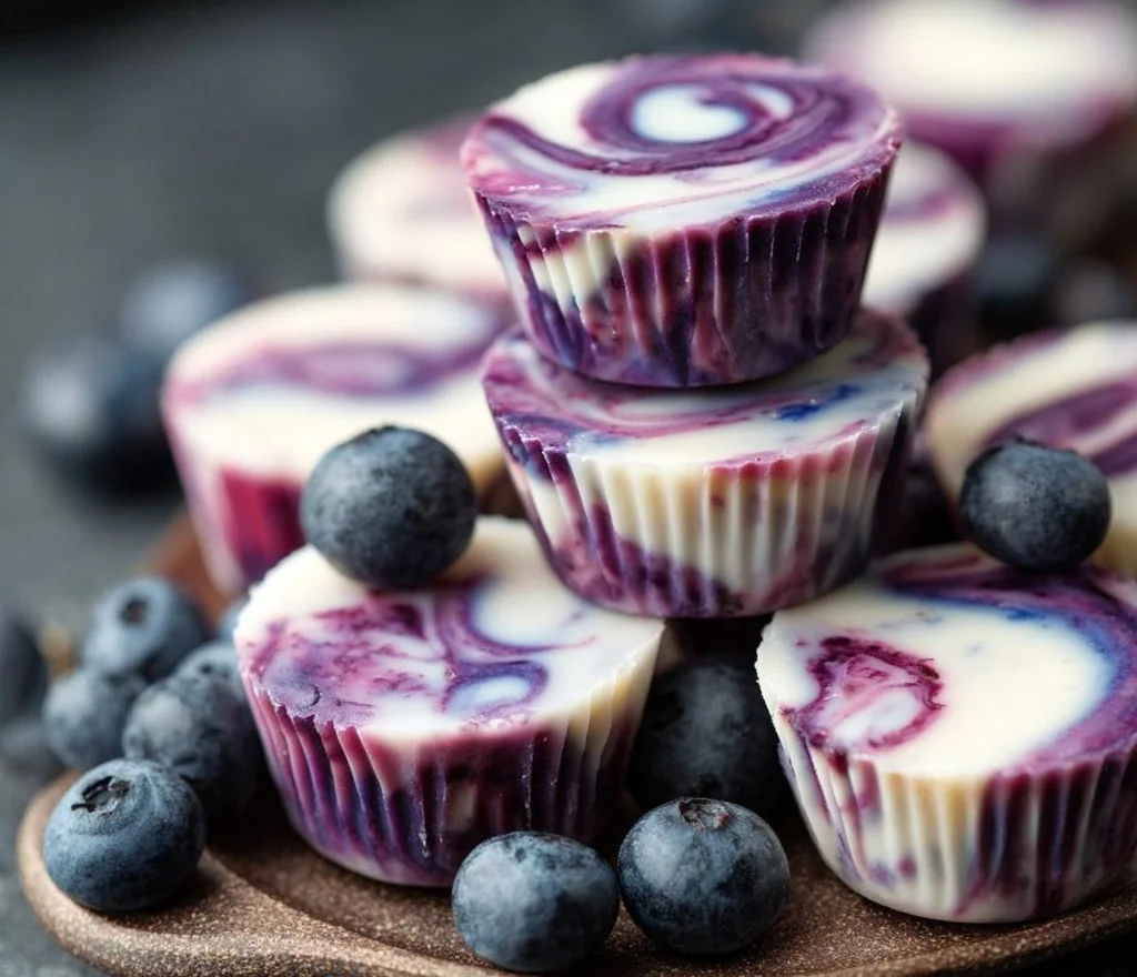 Delicious blueberry yogurt bites with a swirl of fresh blueberries