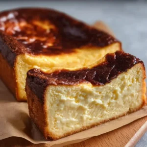 Delicious burnt Basque cheesecake baked in a loaf pan