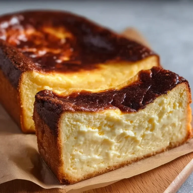 Delicious burnt Basque cheesecake baked in a loaf pan