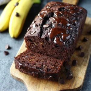 Deliciously moist Chocolate Banana Bread sliced and ready to serve