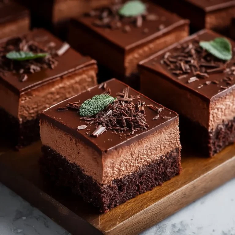 Decadent Chocolate Mousse Brownies topped with rich chocolate mousse layer.