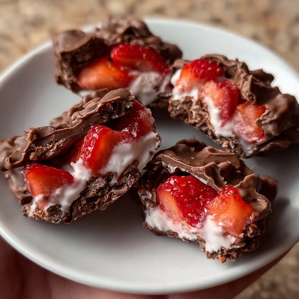Delicious Chocolate Strawberry Yogurt Clusters recipe on a plate