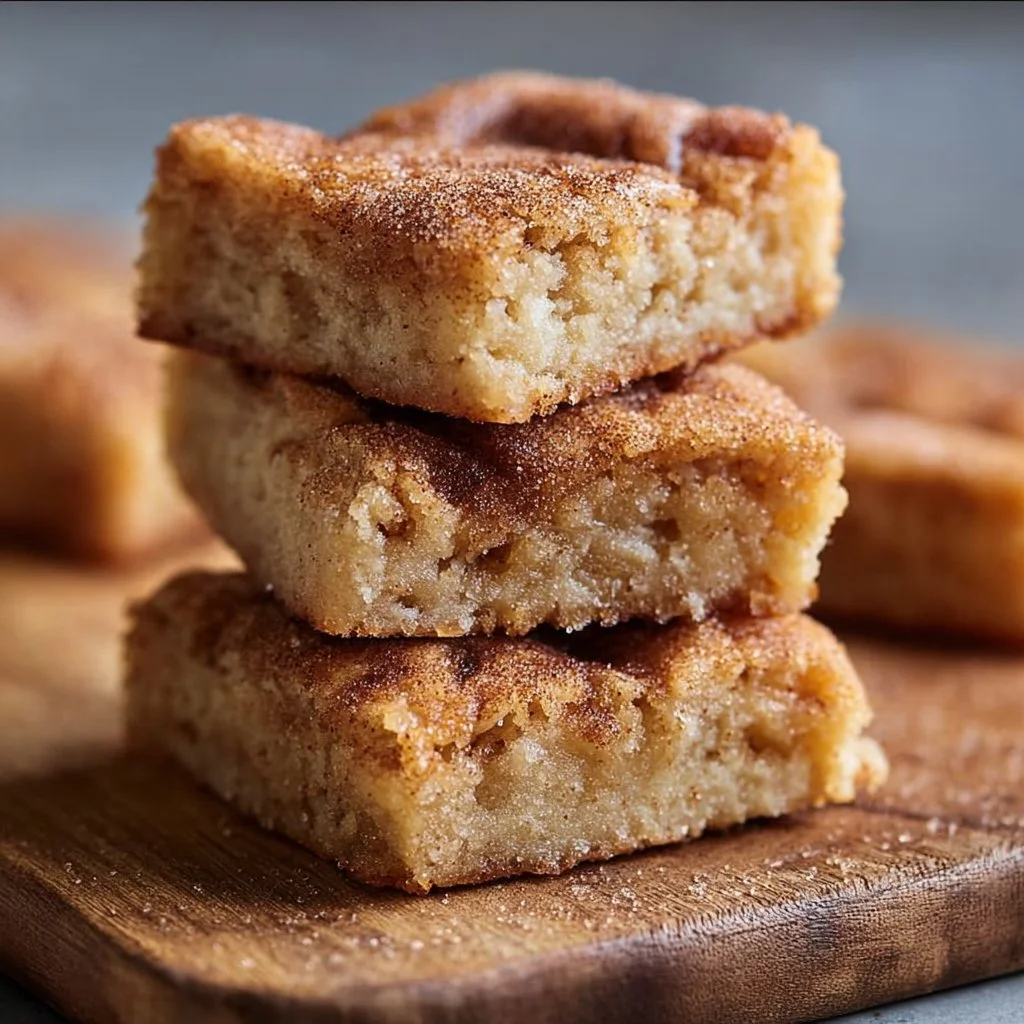 Freshly baked cinnamon sugar blondies in a square dish