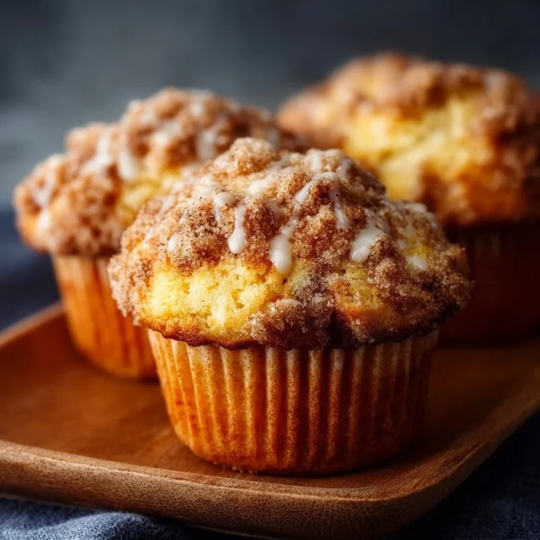 Freshly baked coffee cake muffins on a wooden table