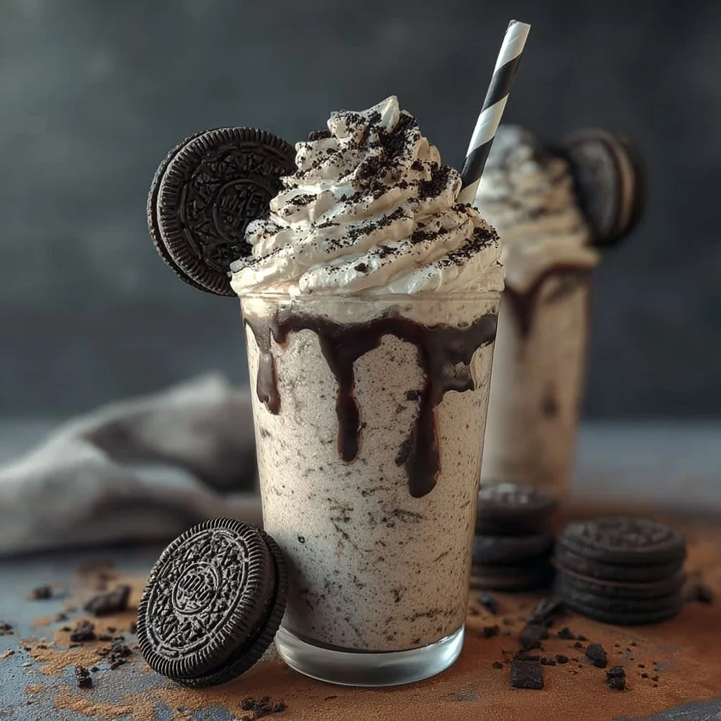 Delicious Cookies and Cream Frappuccino topped with whipped cream and cookie bits