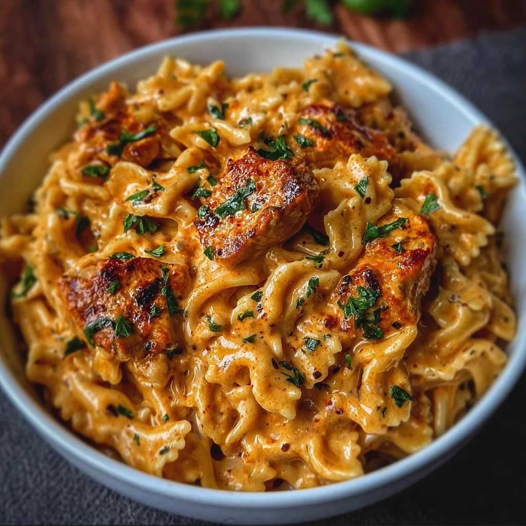 Home Creamy and flavorful Cowboy Butter Chicken Pasta plated and garnished