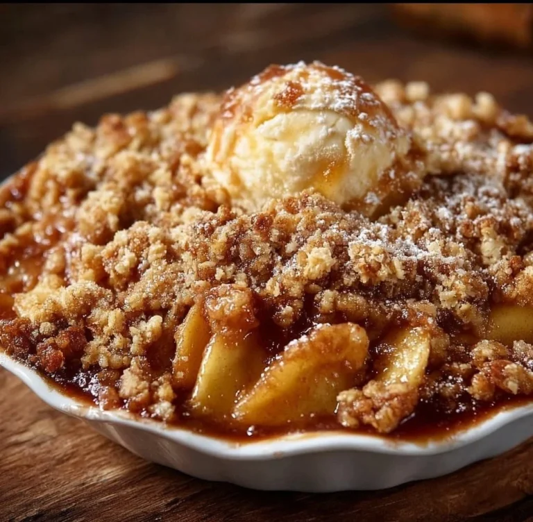 Delicious cozy classic apple crisp topped with a golden, crunchy crumble.