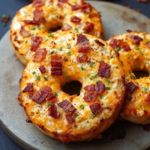 Creamy Bacon Cheddar Bagels Creamy bacon cheddar bagels with melted cheese and crispy bacon
