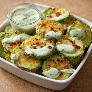 Crispy Cucumber Snack with creamy avocado ranch dressing