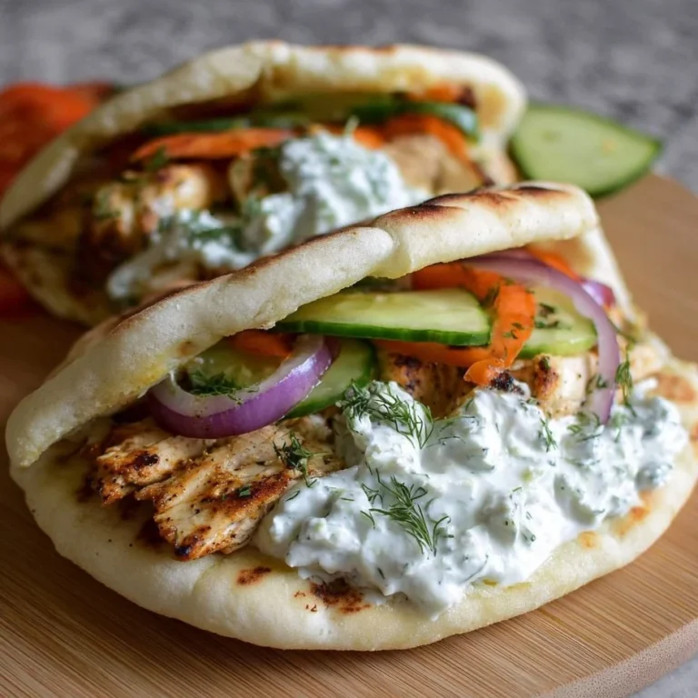 Crockpot Greek Chicken Pitas served with Tzatziki sauce on a platter