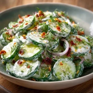 Bowl of Cucumber Ranch Crack Salad with cucumbers and ranch dressing
