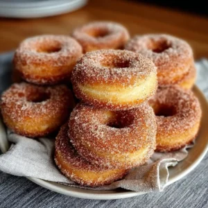 Delicious baked cinnamon sugar donuts on a plate, tempting and sweet.