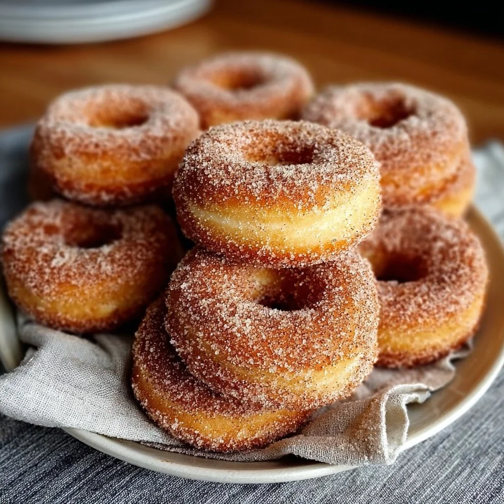 Delicious baked cinnamon sugar donuts on a plate, tempting and sweet.