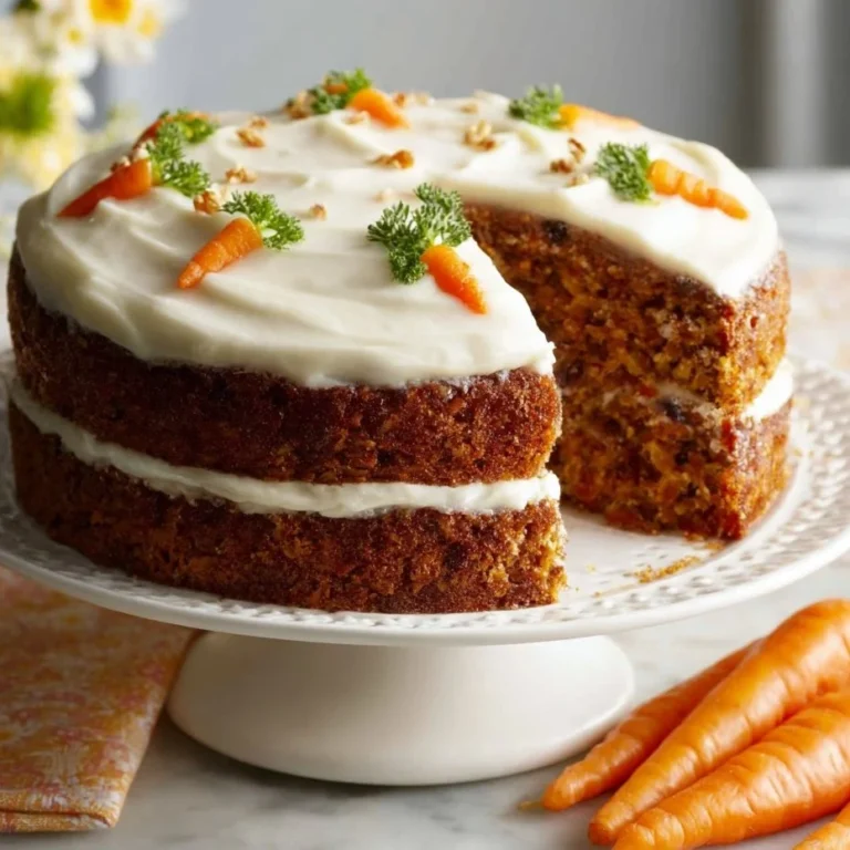 Moist and delicious Easter carrot cake decorated with cream cheese frosting