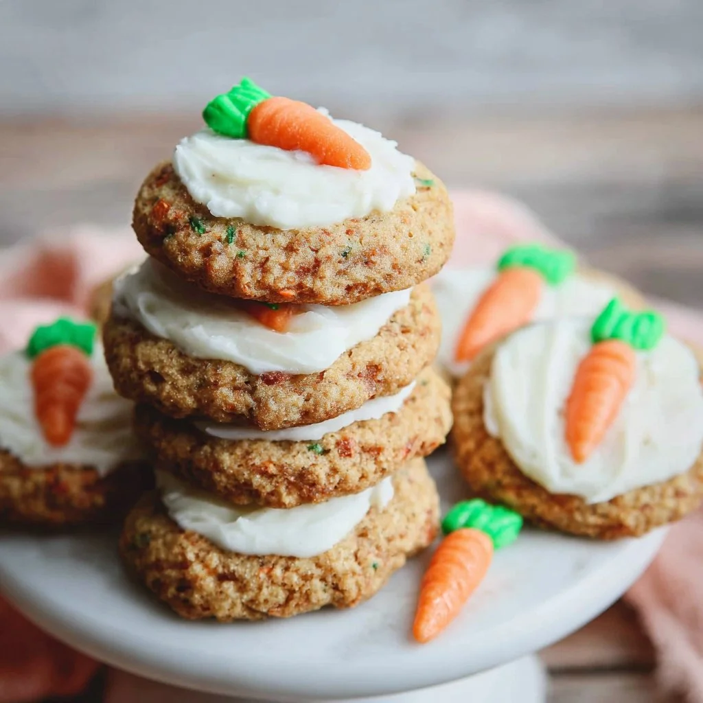 Easter-themed Carrot Cake Cookies decorated with colorful sprinkles.