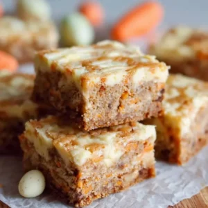 Easter Cream Cheese Carrot Cake Bars topped with cream cheese frosting