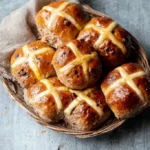 Easter Spiced Carrot Hot Cross Buns with spiced glaze and currants