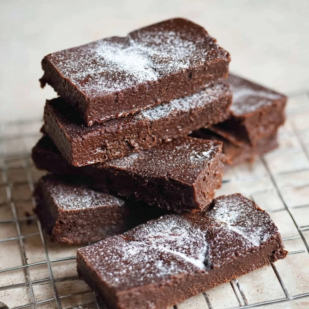 Delicious homemade easy chocolate bricks stacked on a plate