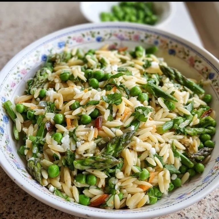 Easy spring orzo pasta salad with fresh vegetables and dressing