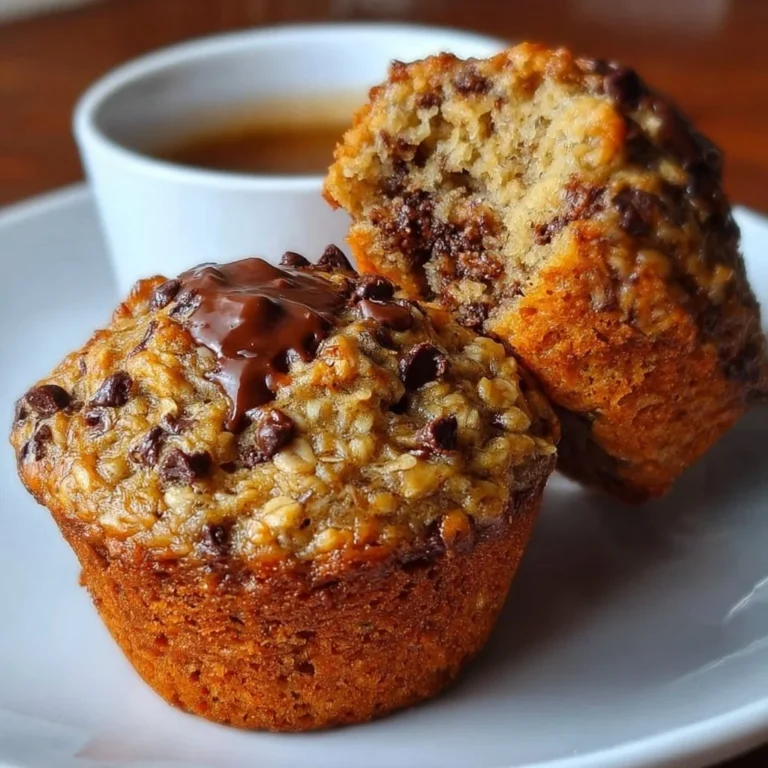 Freshly baked oatmeal chocolate chip muffins on a wooden table