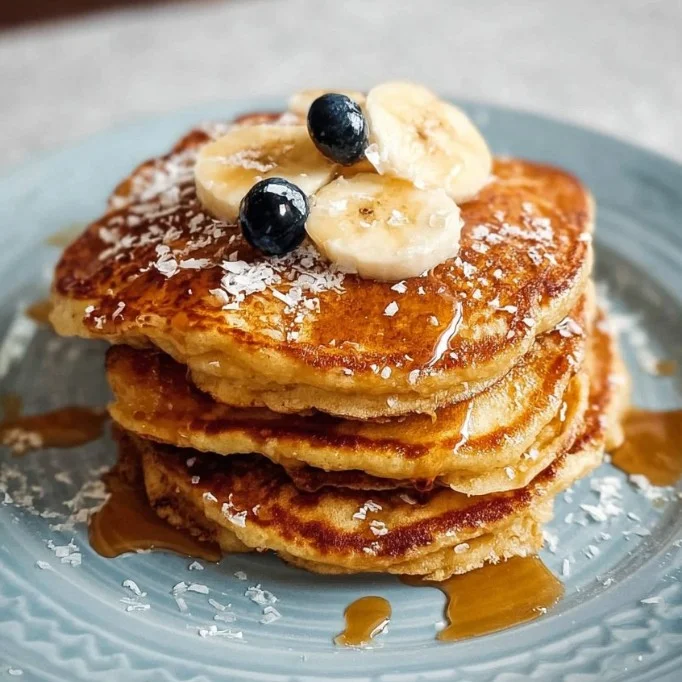 Delicious and fluffy banana pancakes stacked on a plate