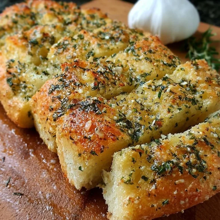 Loaf of homemade Garlic Parmesan Herb Bread with herbs and garlic