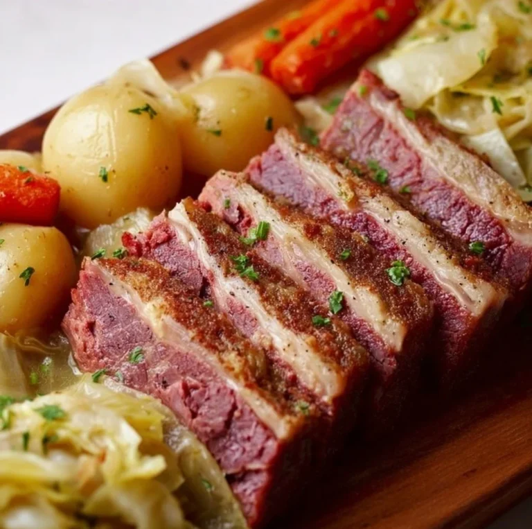 Gordon Ramsay's delicious corned beef and cabbage recipe served on a plate
