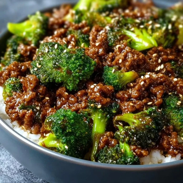 Plate of ground beef and broccoli stir-fry with rice.