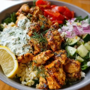 High Protein Mediterranean Lemon-Dill Chicken Bowls ready for meal prep