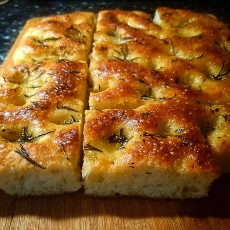 Homemade focaccia bread topped with herbs and olive oil, fresh out of the oven.