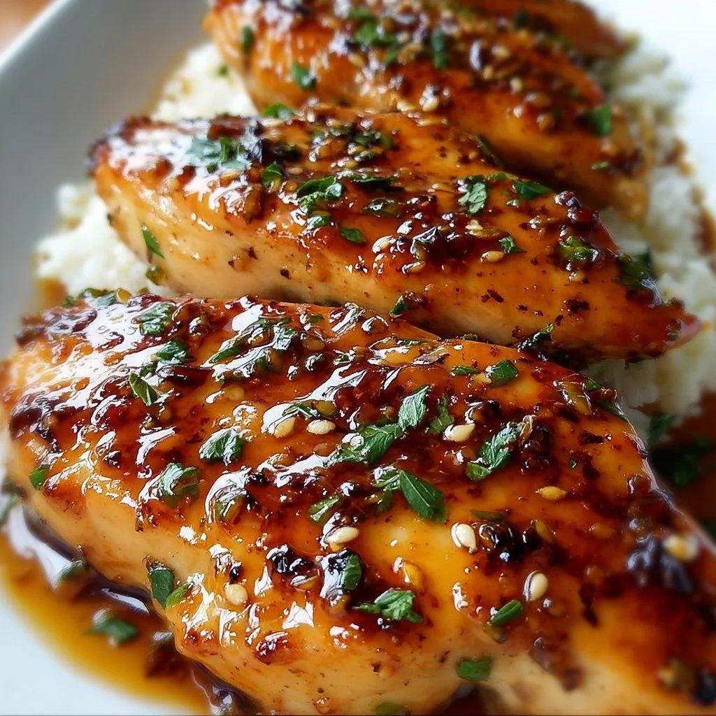Honey Garlic Chicken Breasts served with vegetables on a plate