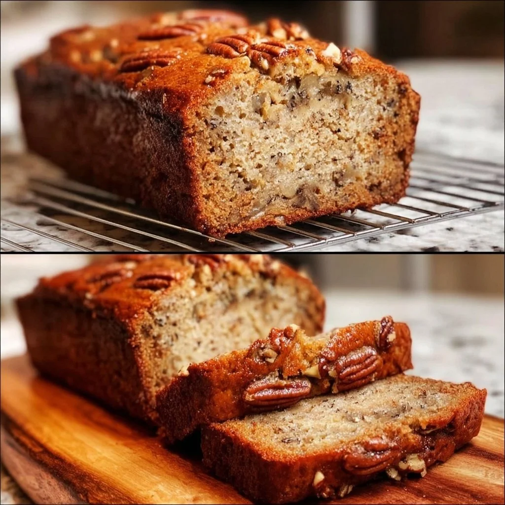 Deliciously baked banana bread from Ina Garten's easy recipe.