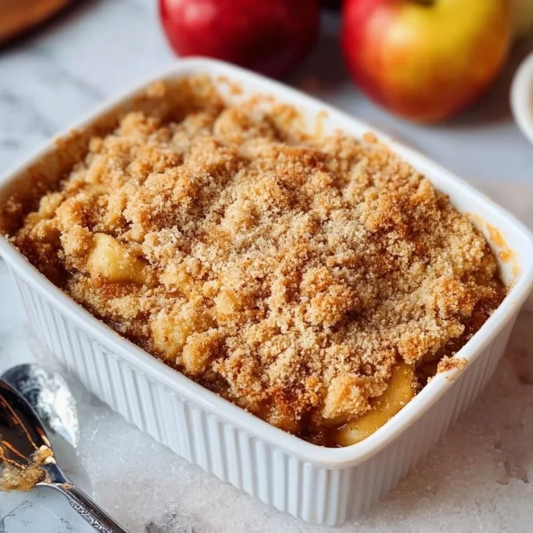 Delicious homemade apple crumble topped with golden brown oats and cinnamon.