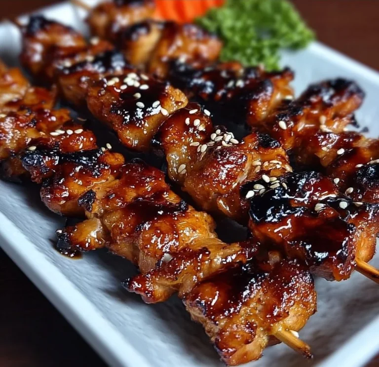Grilled Chicken Yakitori skewers garnished with green onions