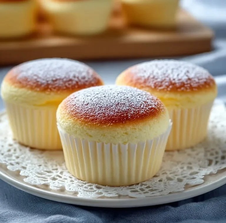Fluffy Japanese cotton cheesecake cupcakes with a light texture and rich flavor