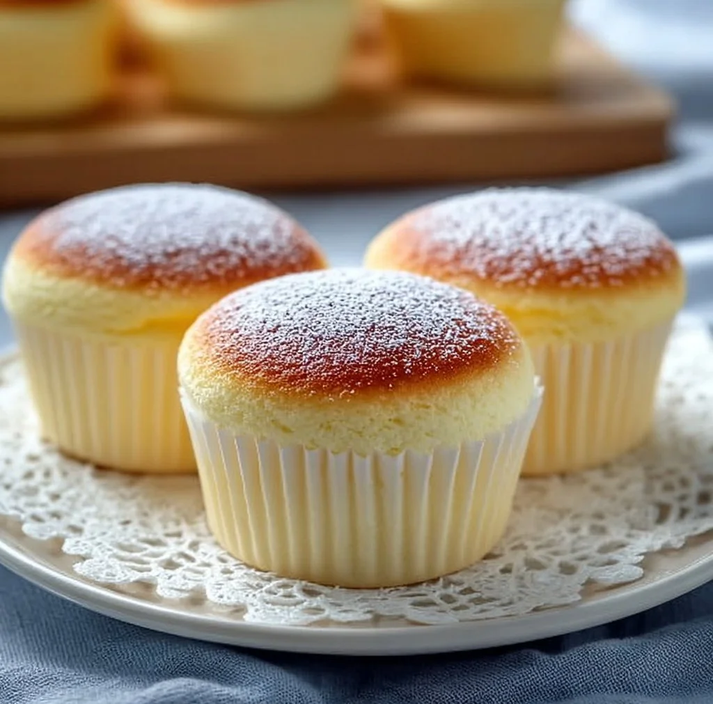 Fluffy Japanese cotton cheesecake cupcakes with a light texture and rich flavor