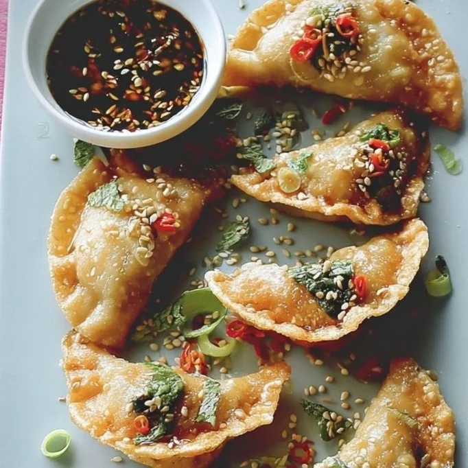 Homemade Korean Sweet Potato and Kimchi Mandu dumplings filled with vibrant flavors.