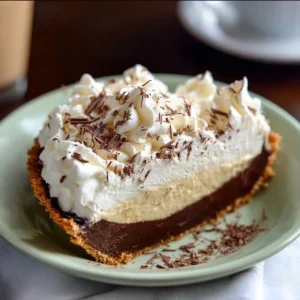 Layered Irish Coffee Pie with coffee cream and chocolate layers