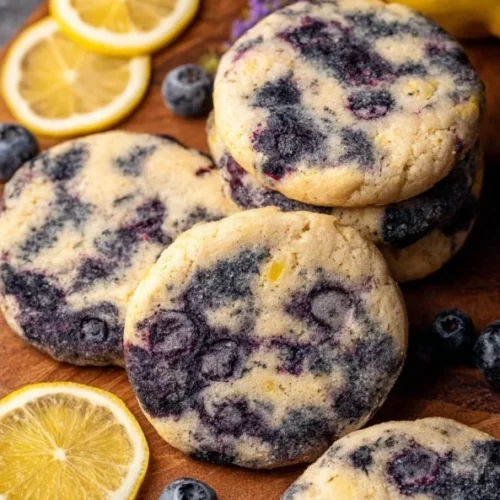 Delicious lemon blueberry cheesecake cookies on a plate