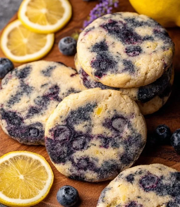Delicious lemon blueberry cheesecake cookies on a plate